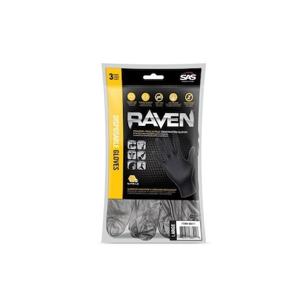 Sas Safety BAG OF 3PR RAVEN LRGE GLOVES SA66511